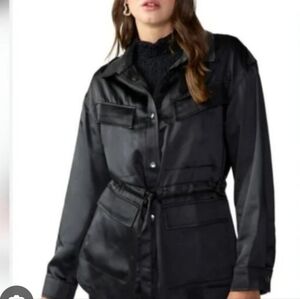 New With Tags M Beautiful Satan Black Utility Shacket. Women's Drawstring Waist